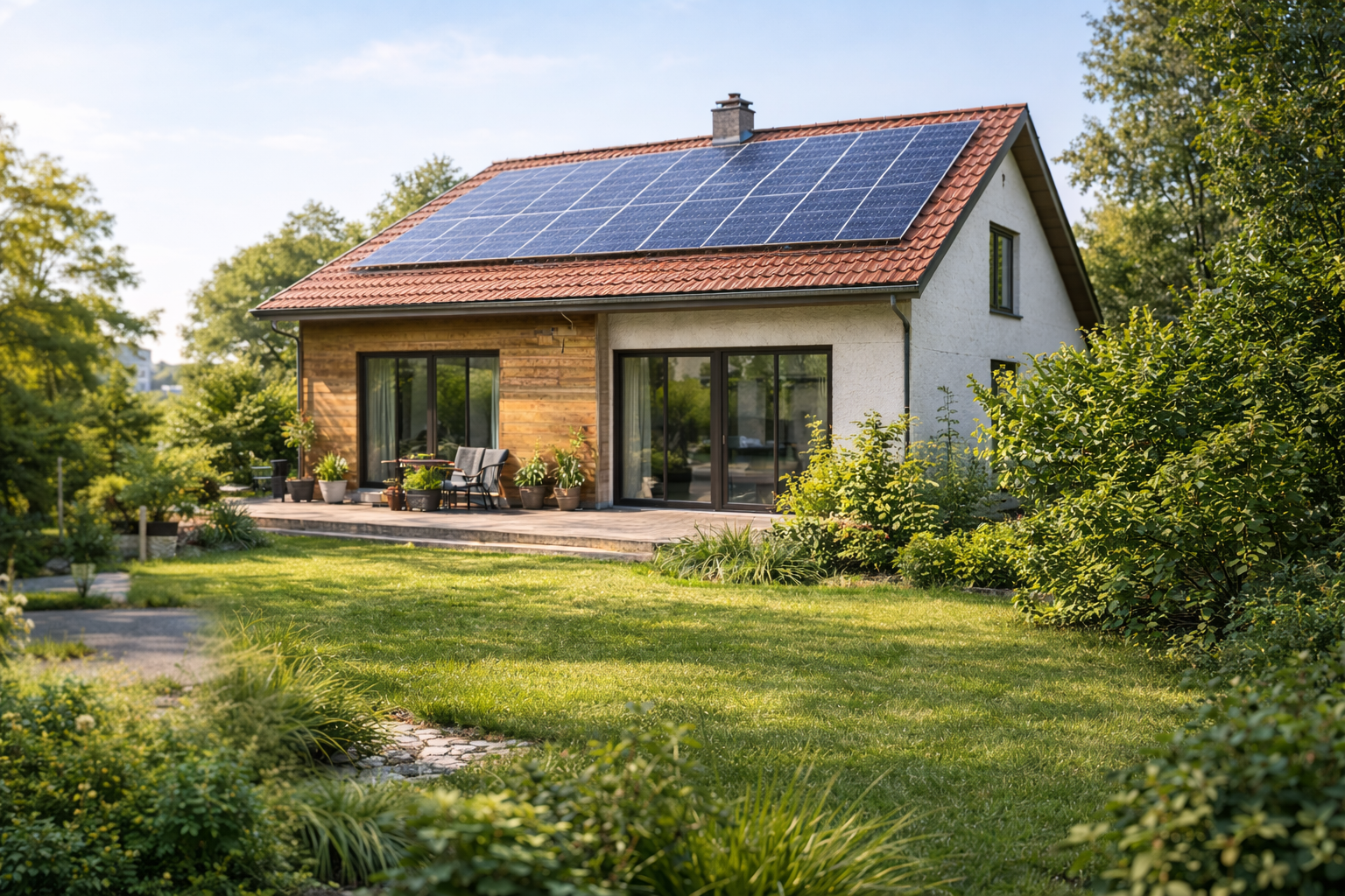 Energieeffizientes Wohngebäude mit Solaranlage